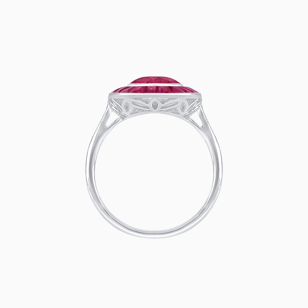 Art Deco Cushion Cut Ring with French-Cut Gemstone Halo and Diamond Accents