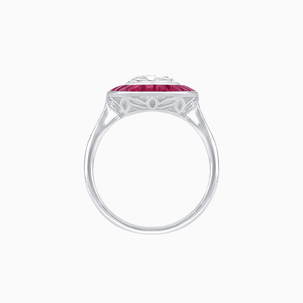 Art Deco Cushion Cut Ring with French-Cut Gemstone Halo and Diamond Accents