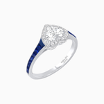 Load image into Gallery viewer, Art Deco Inspired Bezel-Set Heart Halo Ring with Calibré Gemstone Shoulders