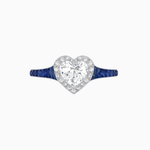 Load image into Gallery viewer, Art Deco Inspired Bezel-Set Heart Halo Ring with Calibré Gemstone Shoulders