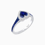 Load image into Gallery viewer, Art Deco Inspired Bezel-Set Heart Halo Ring with Calibré Gemstone Shoulders