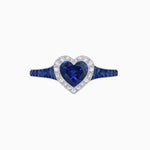 Load image into Gallery viewer, Art Deco Inspired Bezel-Set Heart Halo Ring with Calibré Gemstone Shoulders