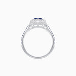 Load image into Gallery viewer, Art Deco Inspired Bezel-Set Heart Halo Ring with Calibré Gemstone Shoulders