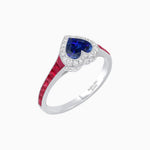 Load image into Gallery viewer, Art Deco Inspired Bezel-Set Heart Halo Ring with Calibré Gemstone Shoulders