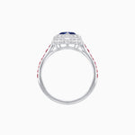Load image into Gallery viewer, Art Deco Inspired Bezel-Set Heart Halo Ring with Calibré Gemstone Shoulders
