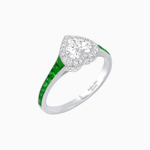Load image into Gallery viewer, Art Deco Inspired Bezel-Set Heart Halo Ring with Calibré Gemstone Shoulders