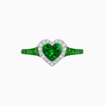 Load image into Gallery viewer, Art Deco Inspired Bezel-Set Heart Halo Ring with Calibré Gemstone Shoulders