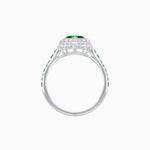 Load image into Gallery viewer, Art Deco Inspired Bezel-Set Heart Halo Ring with Calibré Gemstone Shoulders