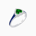 Load image into Gallery viewer, Art Deco Inspired Bezel-Set Heart Halo Ring with Calibré Gemstone Shoulders