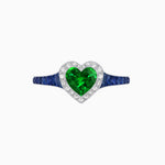 Load image into Gallery viewer, Art Deco Inspired Bezel-Set Heart Halo Ring with Calibré Gemstone Shoulders