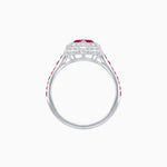 Load image into Gallery viewer, Art Deco Inspired Bezel-Set Heart Halo Ring with Calibré Gemstone Shoulders