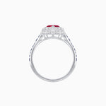 Load image into Gallery viewer, Art Deco Inspired Bezel-Set Heart Halo Ring with Calibré Gemstone Shoulders