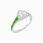 Load image into Gallery viewer, Art Deco Inspired Bezel-Set Heart Halo Ring with Calibré Gemstone Shoulders