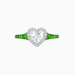 Load image into Gallery viewer, Art Deco Inspired Bezel-Set Heart Halo Ring with Calibré Gemstone Shoulders