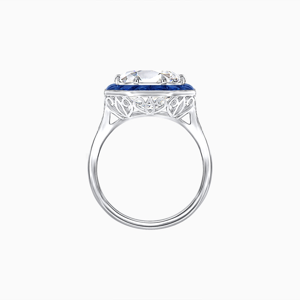 Art Deco Inspired Round Cut Cocktail Ring with Calibré Gemstone Halo