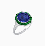 Load image into Gallery viewer, Art Deco Inspired Round Cut Cocktail Ring with Calibré Gemstone Halo
