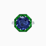Load image into Gallery viewer, Art Deco Inspired Round Cut Cocktail Ring with Calibré Gemstone Halo