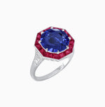 Load image into Gallery viewer, Art Deco Inspired Round Cut Cocktail Ring with Calibré Gemstone Halo