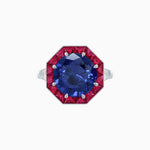 Load image into Gallery viewer, Art Deco Inspired Round Cut Cocktail Ring with Calibré Gemstone Halo