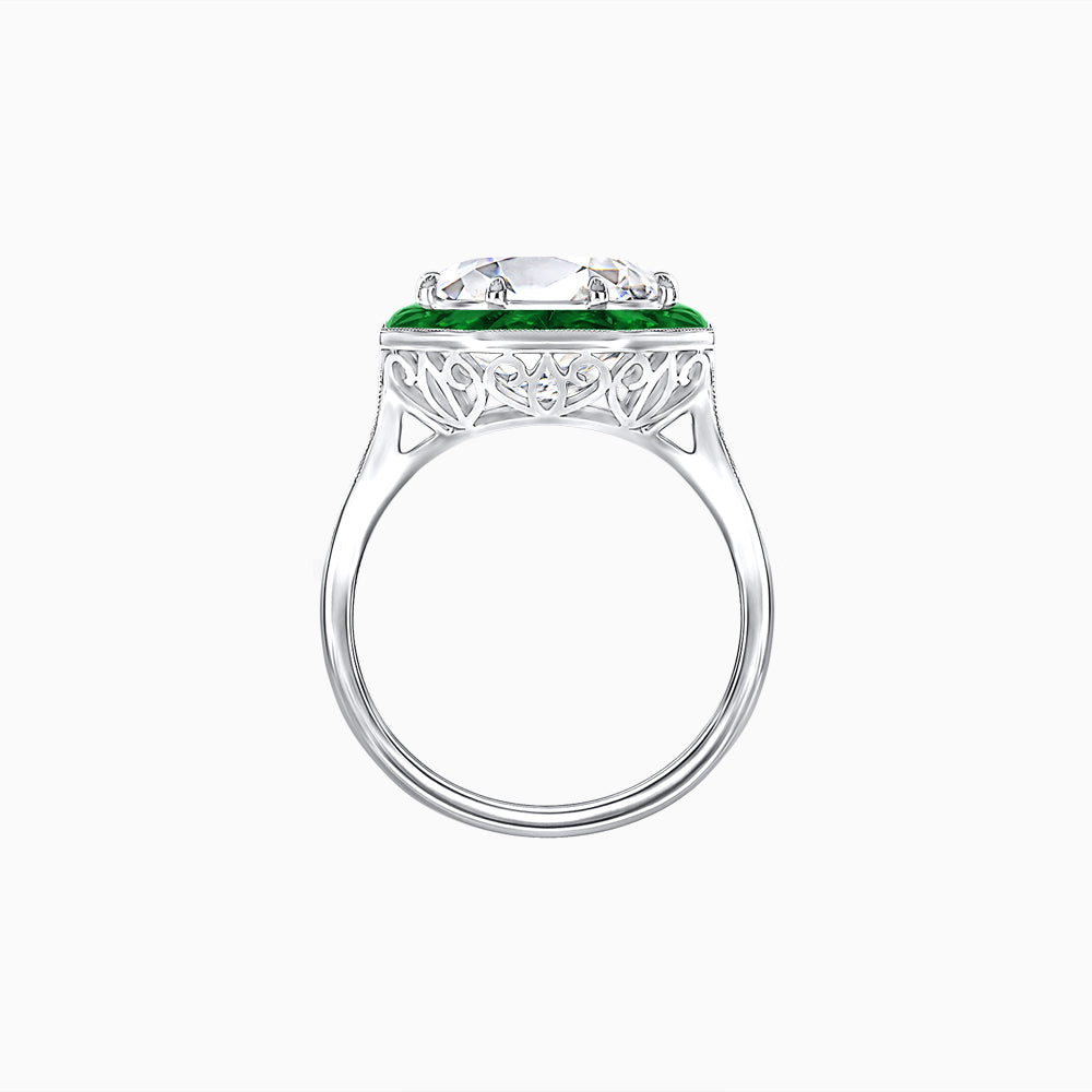 Art Deco Inspired Round Cut Cocktail Ring with Calibré Gemstone Halo