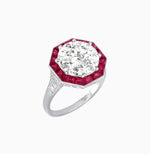 Load image into Gallery viewer, Art Deco Inspired Round Cut Cocktail Ring with Calibré Gemstone Halo
