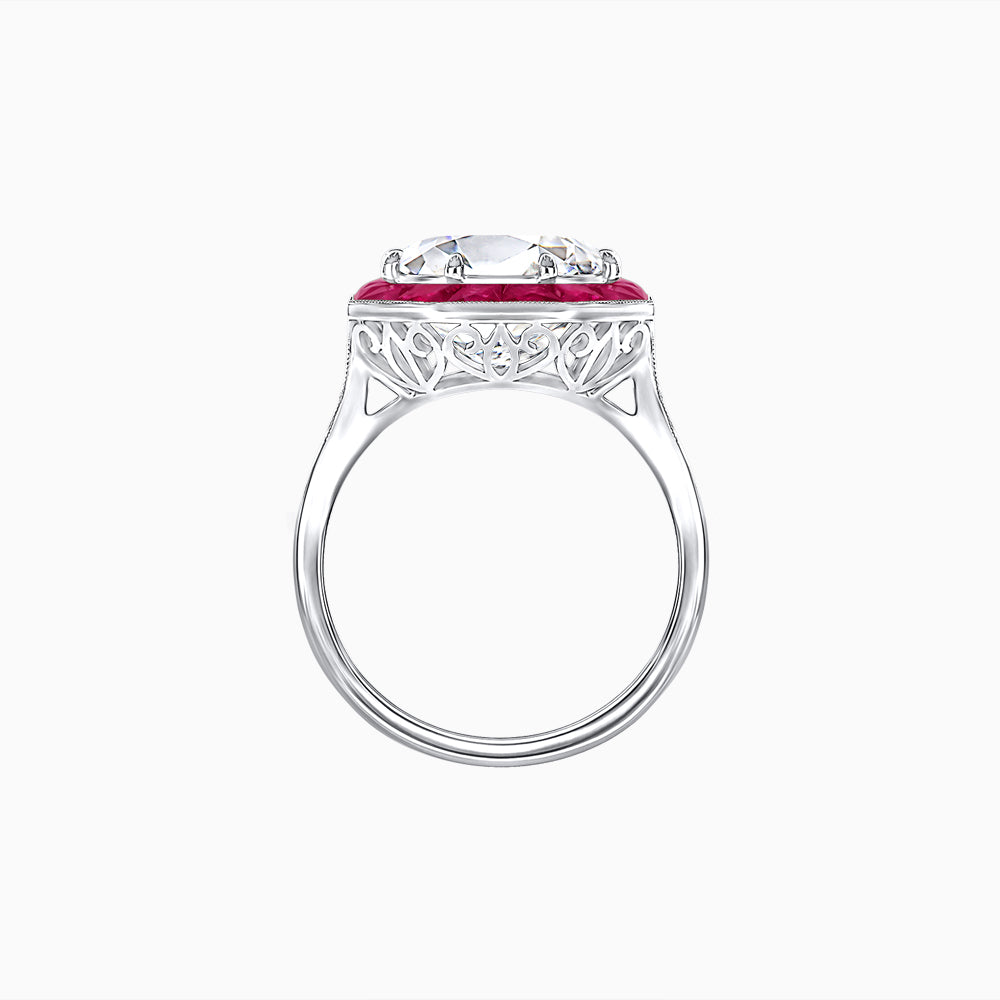 Art Deco Inspired Round Cut Cocktail Ring with Calibré Gemstone Halo