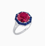 Load image into Gallery viewer, Art Deco Inspired Round Cut Cocktail Ring with Calibré Gemstone Halo