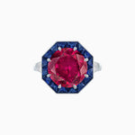 Load image into Gallery viewer, Art Deco Inspired Round Cut Cocktail Ring with Calibré Gemstone Halo