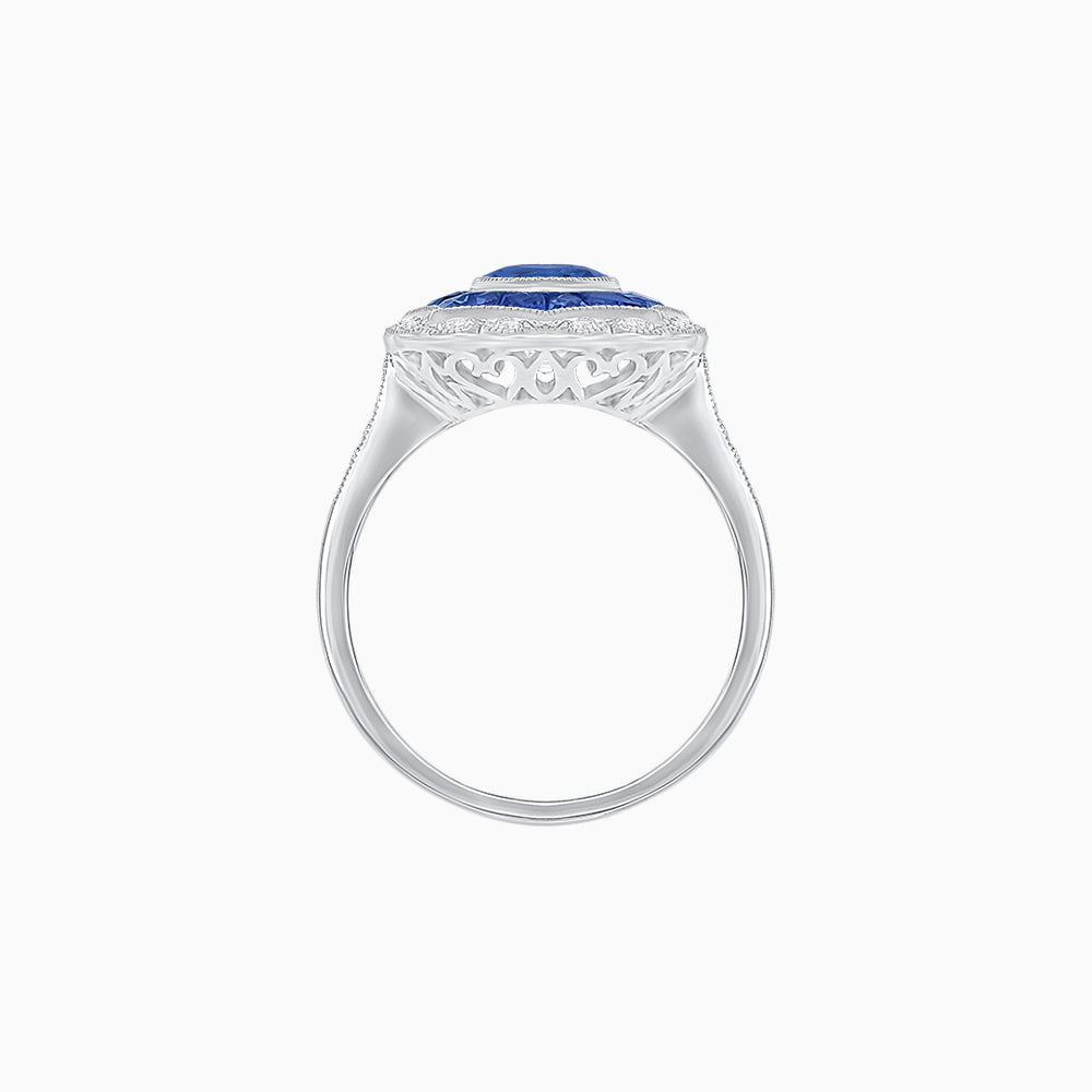 Oval-Cut Art Deco Floral Radiance Ring with Diamond and Gemstone