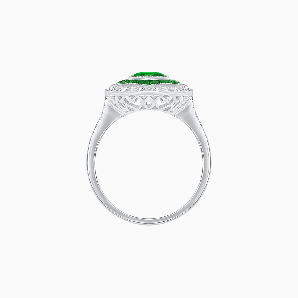 Oval-Cut Art Deco Floral Radiance Ring with Diamond and Gemstone