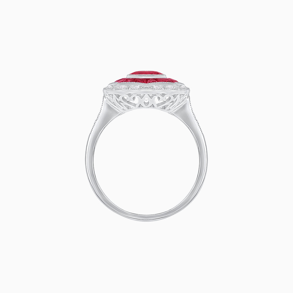 Oval-Cut Art Deco Floral Radiance Ring with Diamond and Gemstone
