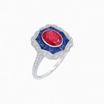 Load image into Gallery viewer, Oval-Cut Art Deco Floral Radiance Ring with Diamond and Gemstone