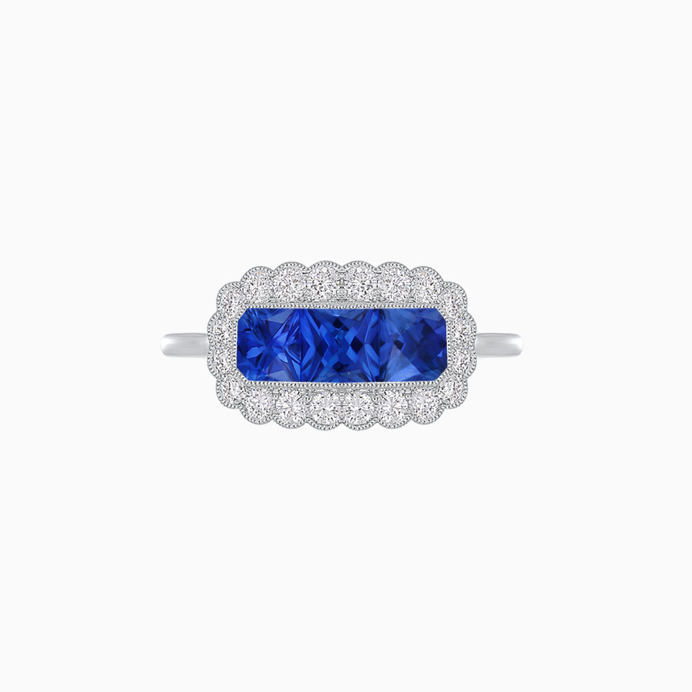 Vintage Inspired East-West Three-Stone Mosaic Halo Ring