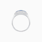 Load image into Gallery viewer, Vintage Inspired East-West Three-Stone Mosaic Halo Ring