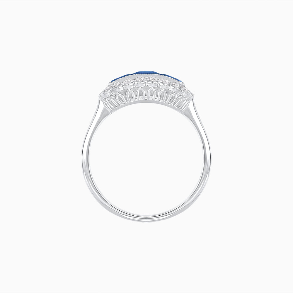 Vintage Inspired East-West Three-Stone Mosaic Halo Ring