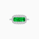 Load image into Gallery viewer, Vintage Inspired East-West Three-Stone Mosaic Halo Ring