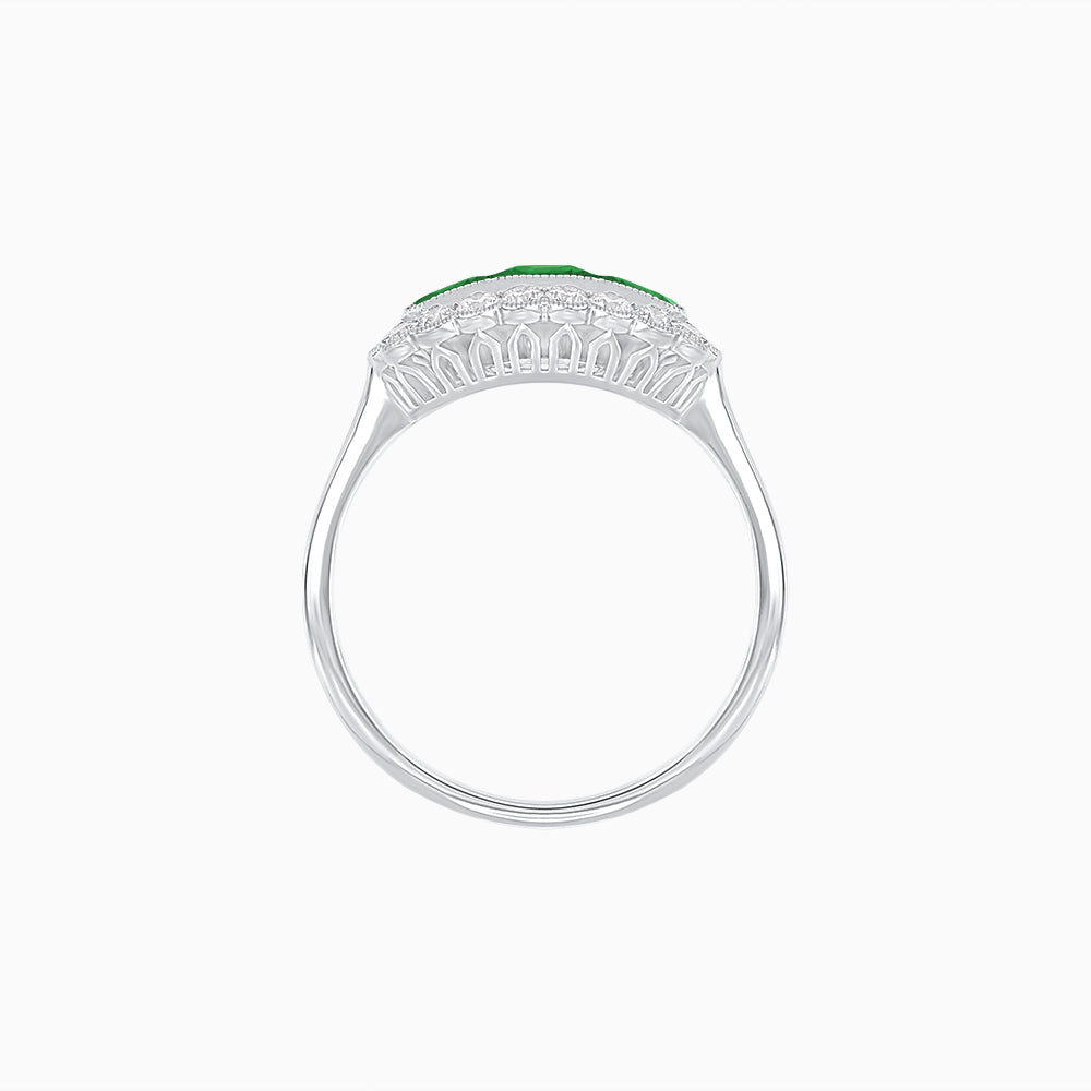 Vintage Inspired East-West Three-Stone Mosaic Halo Ring