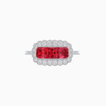 Load image into Gallery viewer, Vintage Inspired East-West Three-Stone Mosaic Halo Ring