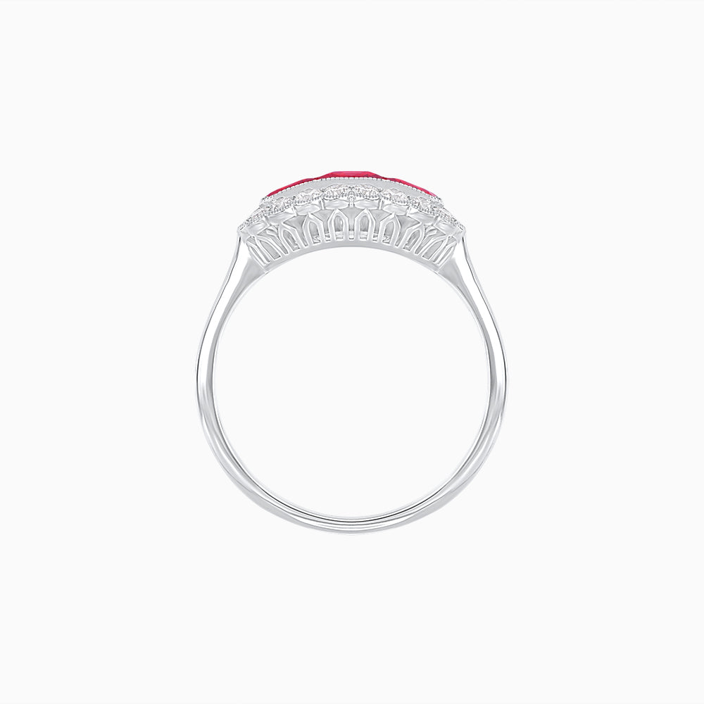 Vintage Inspired East-West Three-Stone Mosaic Halo Ring