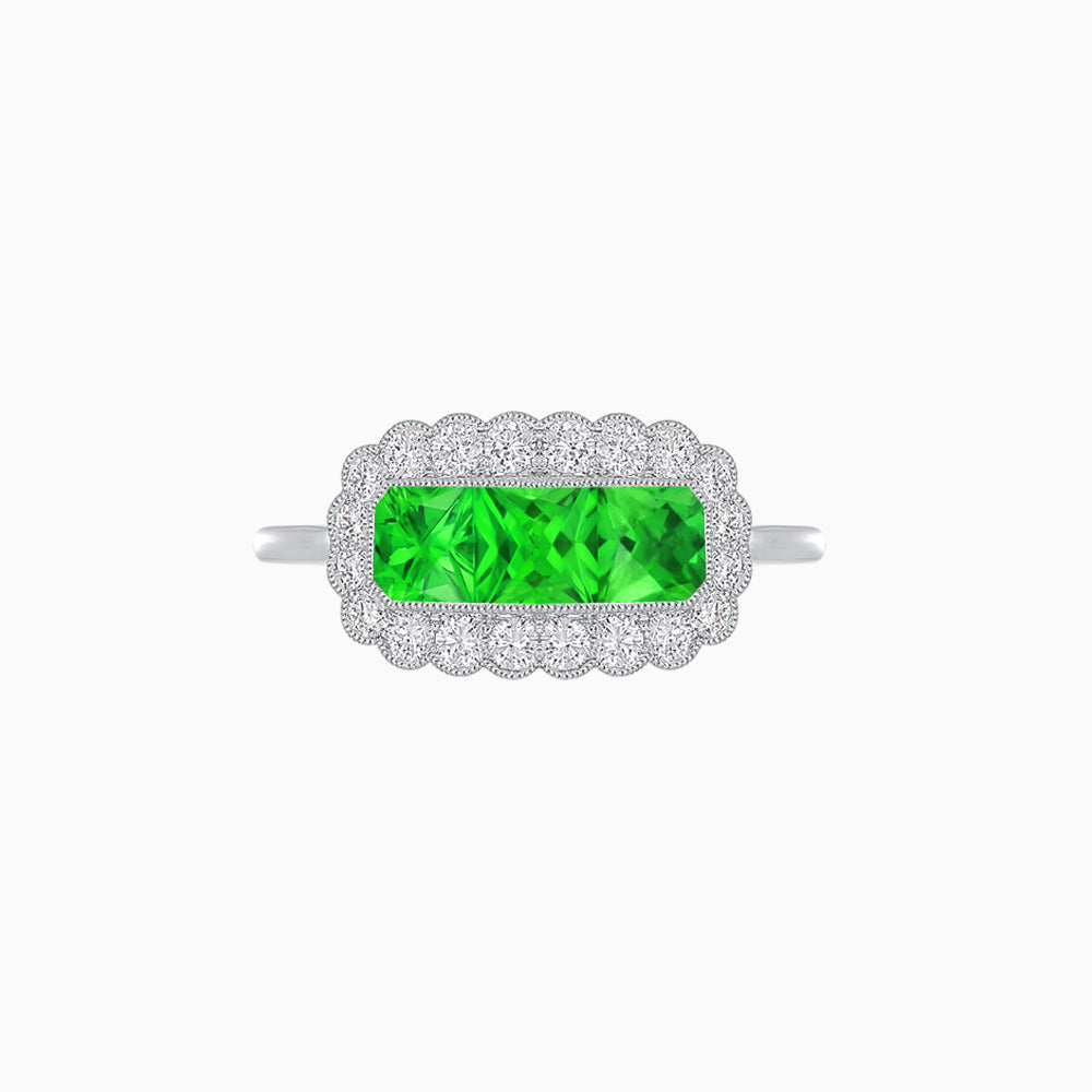Vintage Inspired East-West Three-Stone Mosaic Halo Ring