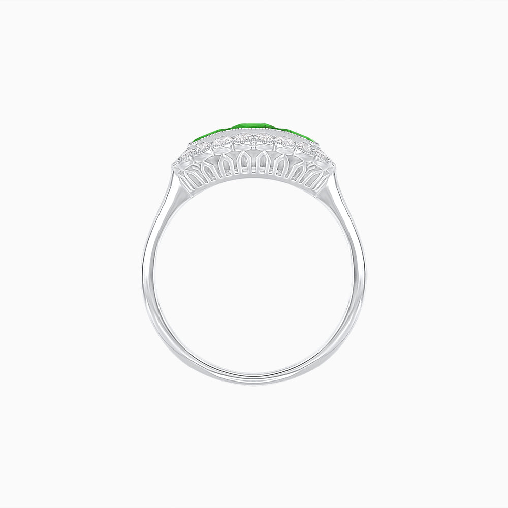 Vintage Inspired East-West Three-Stone Mosaic Halo Ring