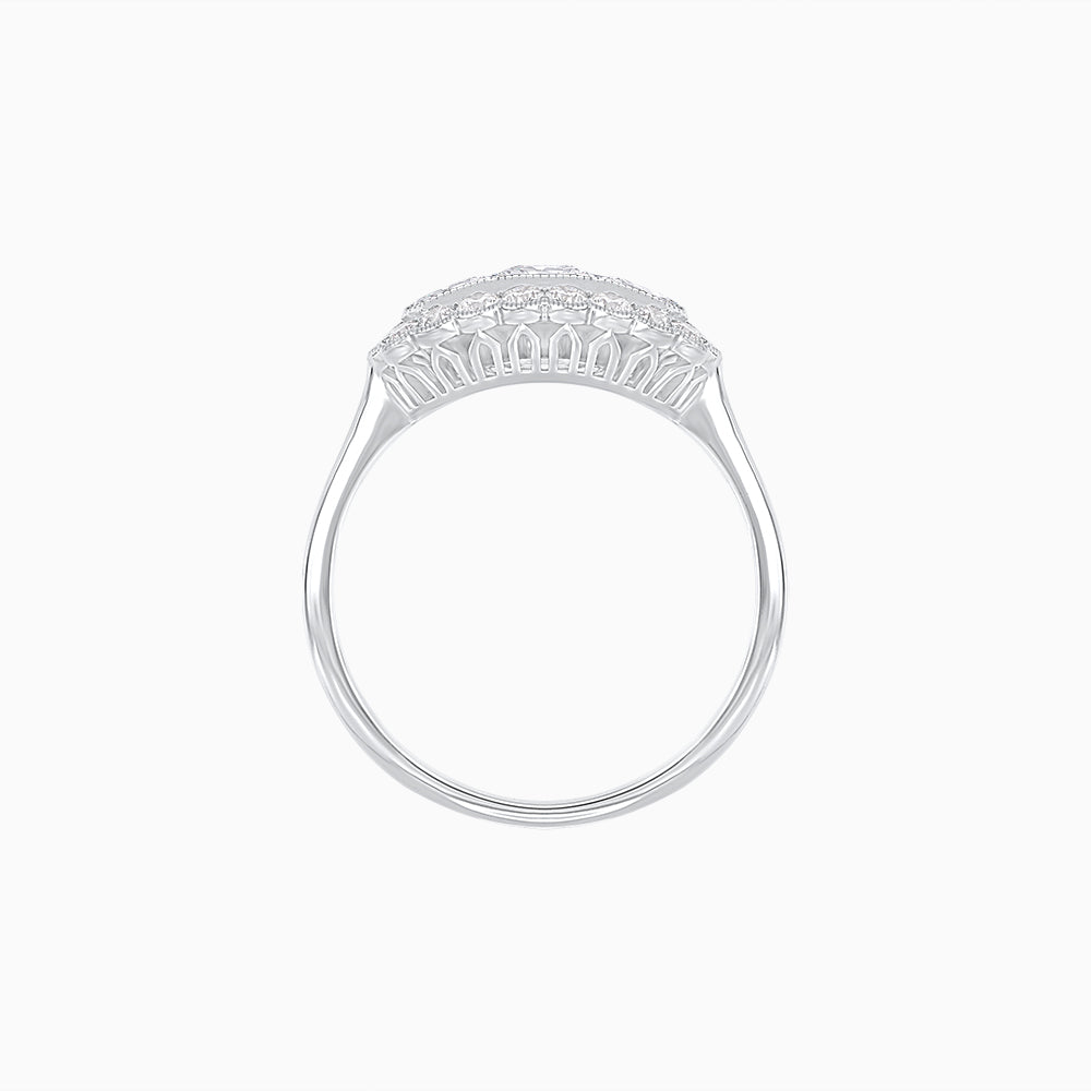 Vintage Inspired East-West Three-Stone Mosaic Halo Ring