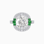 Load image into Gallery viewer, Art Deco Style Cushion Cut Ring Mounting with Diamond Halo and colored Side Gemstones