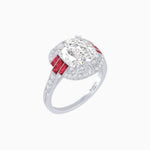 Load image into Gallery viewer, Art Deco Style Cushion Cut Ring Mounting with Diamond Halo and colored Side Gemstones