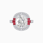 Load image into Gallery viewer, Art Deco Style Cushion Cut Ring Mounting with Diamond Halo and colored Side Gemstones
