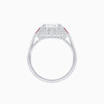 Load image into Gallery viewer, Art Deco Style Cushion Cut Ring Mounting with Diamond Halo and colored Side Gemstones
