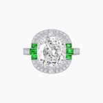Load image into Gallery viewer, Art Deco Style Cushion Cut Ring Mounting with Diamond Halo and colored Side Gemstones