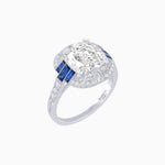 Load image into Gallery viewer, Art Deco Style Cushion Cut Ring Mounting with Diamond Halo and colored Side Gemstones
