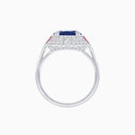 Load image into Gallery viewer, Art Deco Style Cushion Cut Ring Mounting with Diamond Halo and colored Side Gemstones
