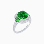 Load image into Gallery viewer, Art Deco Style Cushion Cut Ring Mounting with Diamond Halo and colored Side Gemstones